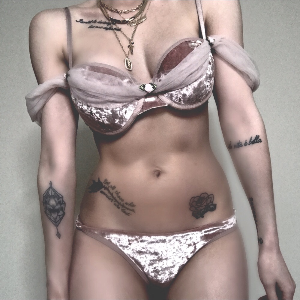 Dusty Rose Velvet Just A Dream Fairycore Bra & Panty Set